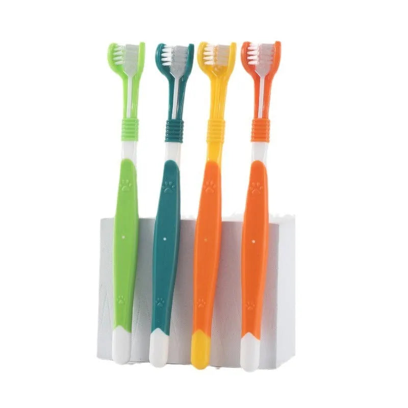 Pet toothbrush with nylon bristles and plastic handle in multiple colour options