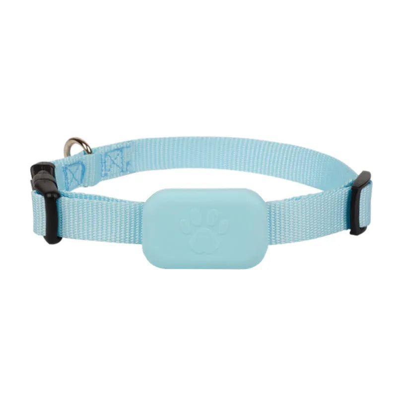 Adjustable pet positioning collar with Bluetooth tracker in black, blue, or pink colours for cats and puppies