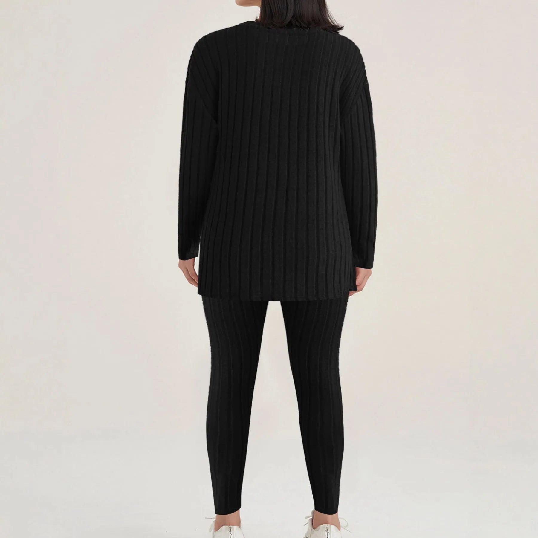 Sunken stripe pattern casual two-piece homewear set in black or blue colour with extended 1XL-5XL sizing