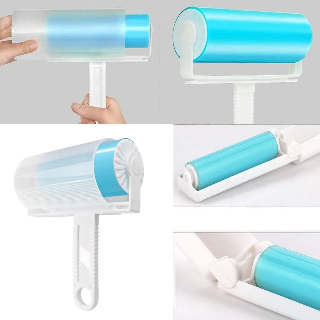 Washable lint roller with protective cover for pet hair removal from fabrics