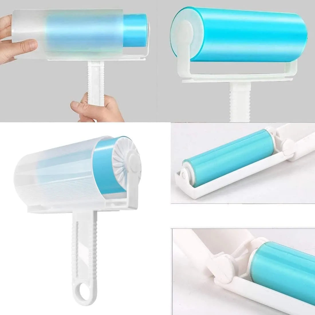 Washable lint roller with protective cover for pet hair removal from fabrics