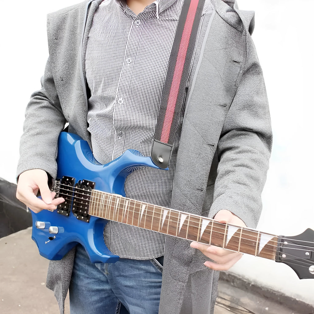 Universal woven adjustable guitar strap shown in army green, suitable for electric, acoustic, bass, and ukulele.