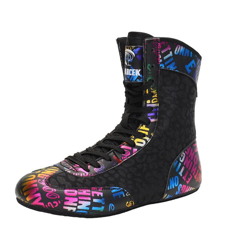 Mixed combat training wrestling shoes with high-top design and soft rubber sole