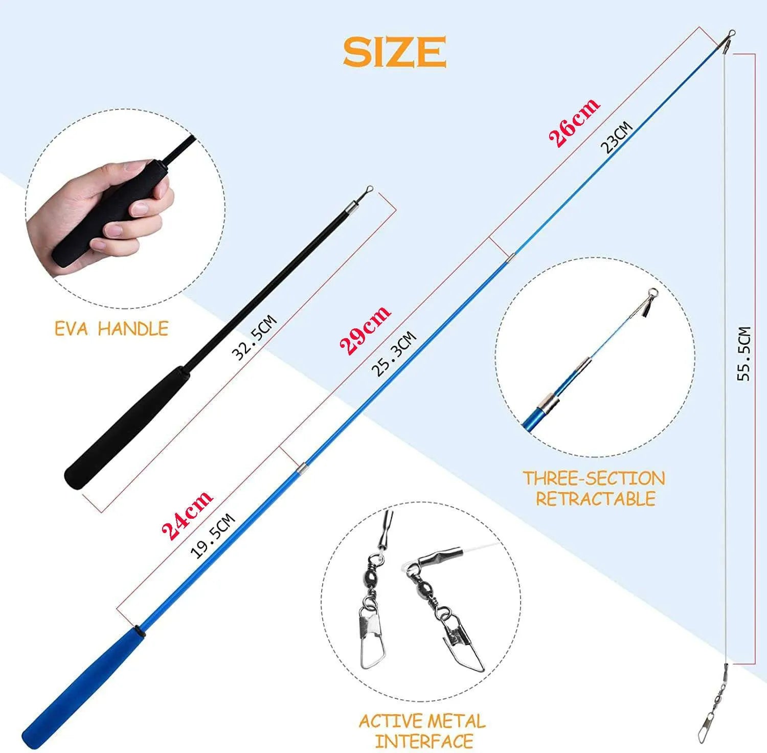 Cat feather teaser fishing rod set with two poles and ten colourful replacement heads