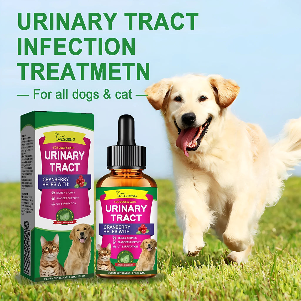 60ml bottle of natural pet care drops with dropper, containing cranberry and echinacea extract.