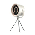 Milky white portable desktop exhaust fan with tripod stand and removable filter for kitchen smoke extraction