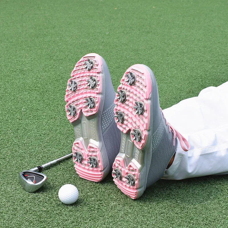 Women's waterproof golf sneakers in white, low-top with front lace closure and microfibre upper