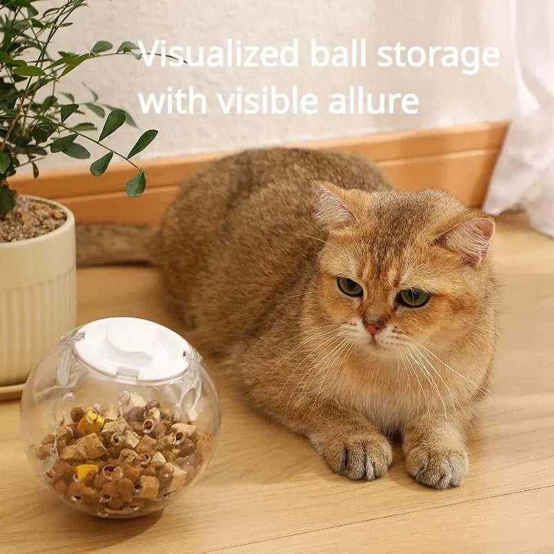 Clear ABS plastic cat slow feeding ball with treat dispenser holes