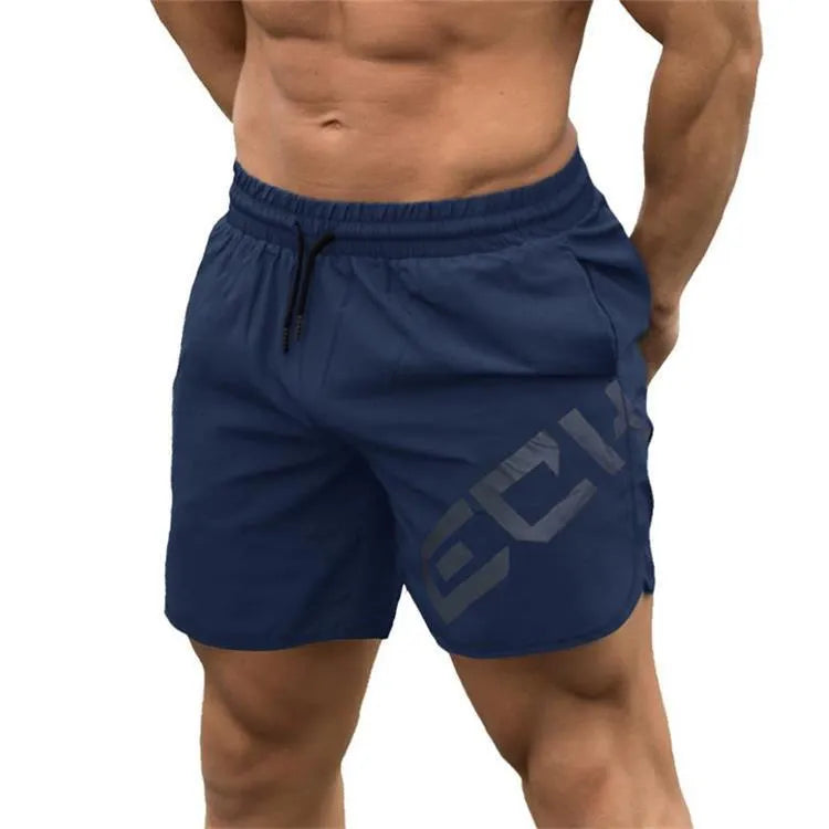 Men's black elastic waist quick-drying training shorts knee length for summer sports