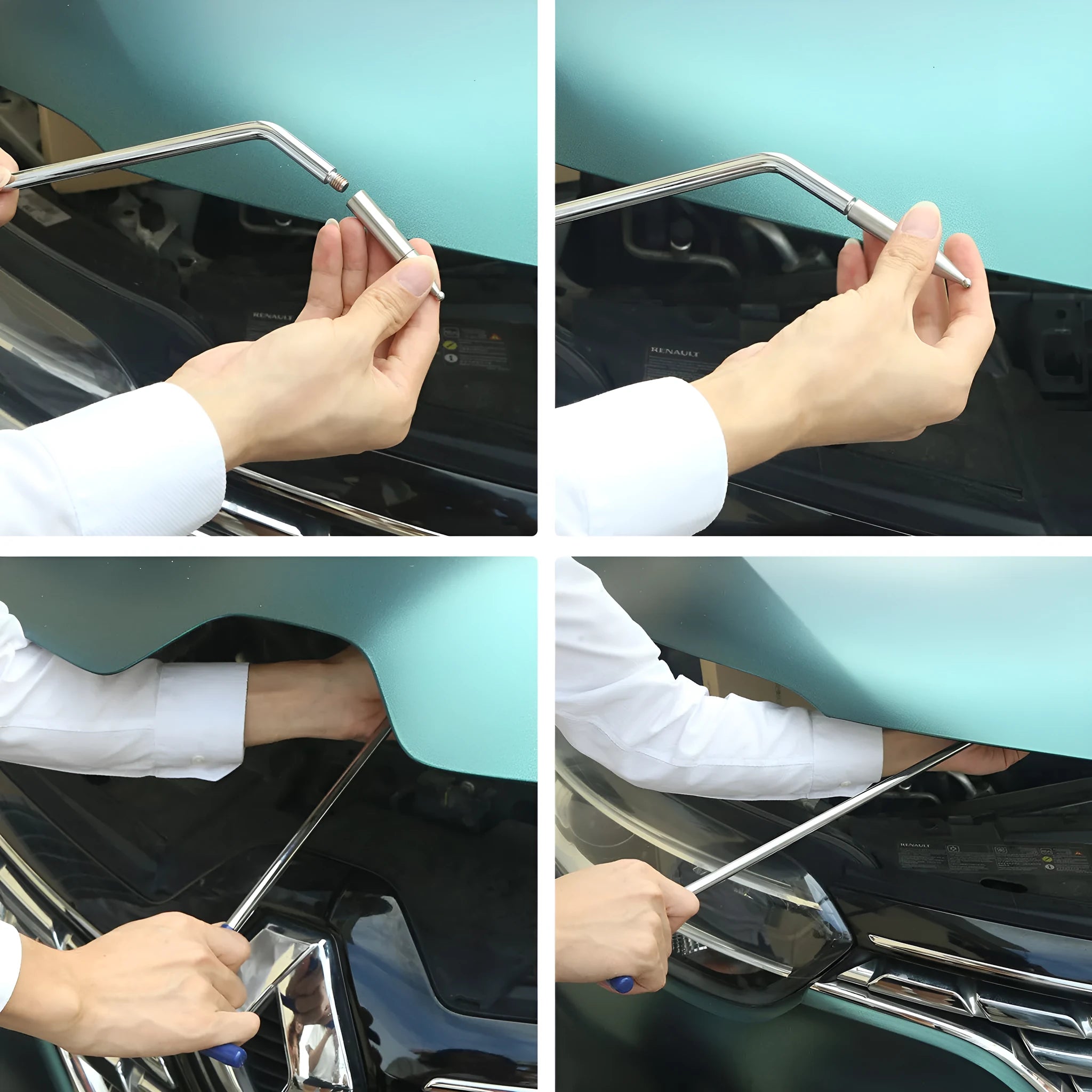 Three alloy steel car dent repair crowbar hooks for automotive body panel maintenance