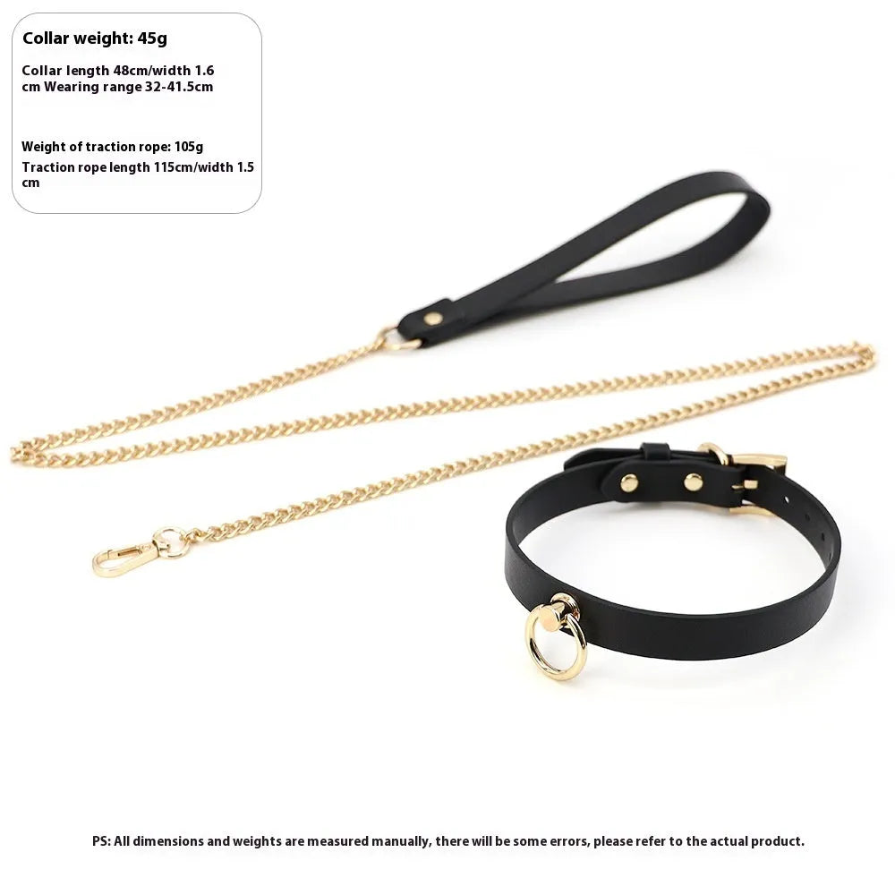 Genuine cowhide leather dog collar with metal chain lead in black, red, and maroon colour options