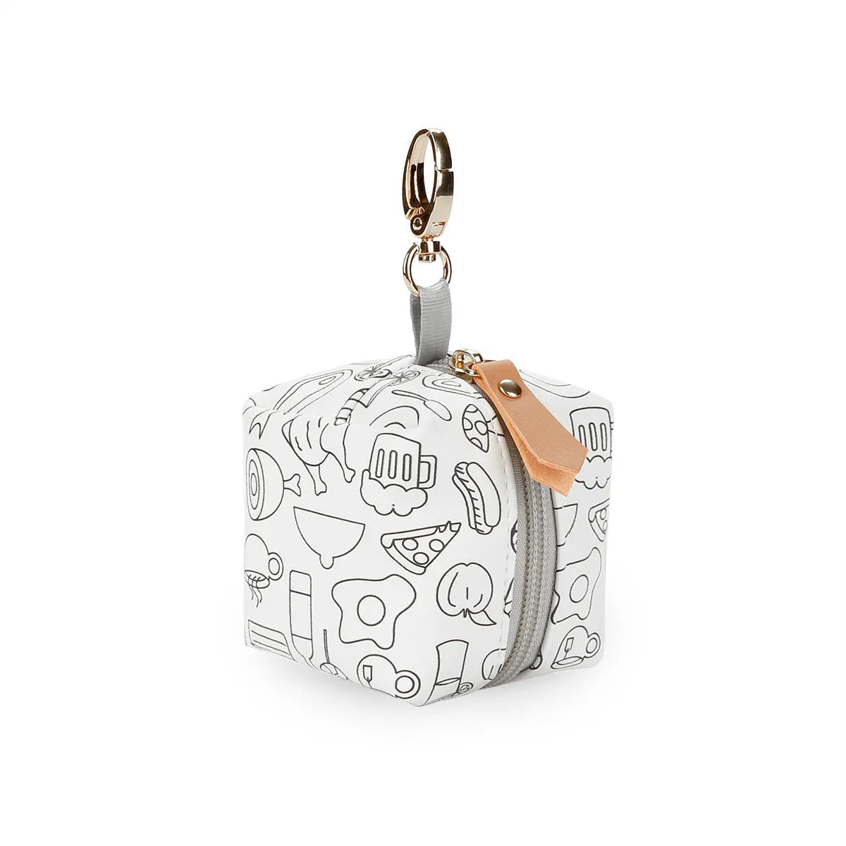 Baby pacifier holder case in PU leather with impervious nylon lining and buckle clip, holds 2 pacifiers, compact 6.35cm size