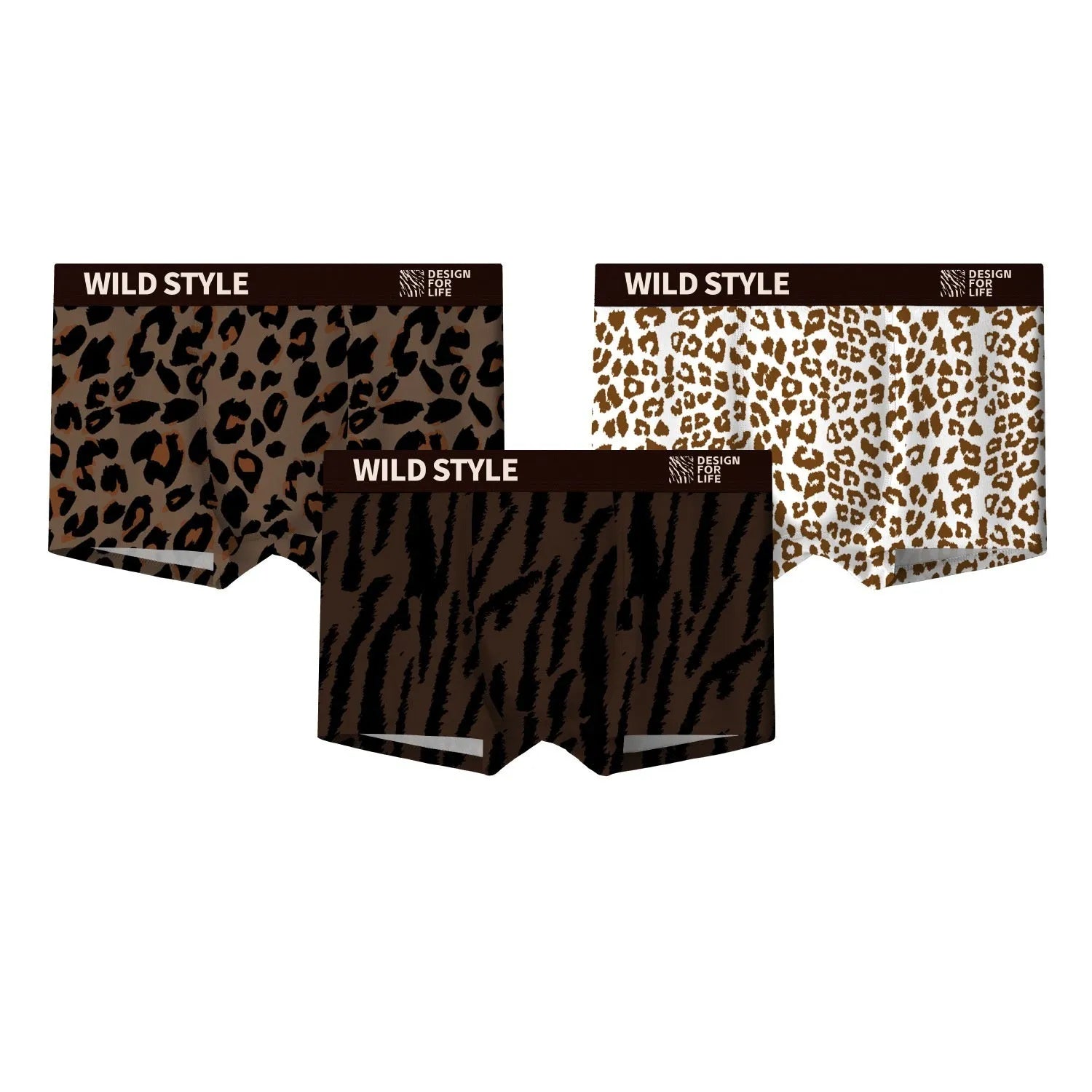 Men's leopard print ice silk underwear with mid waist design and polyester knit fabric