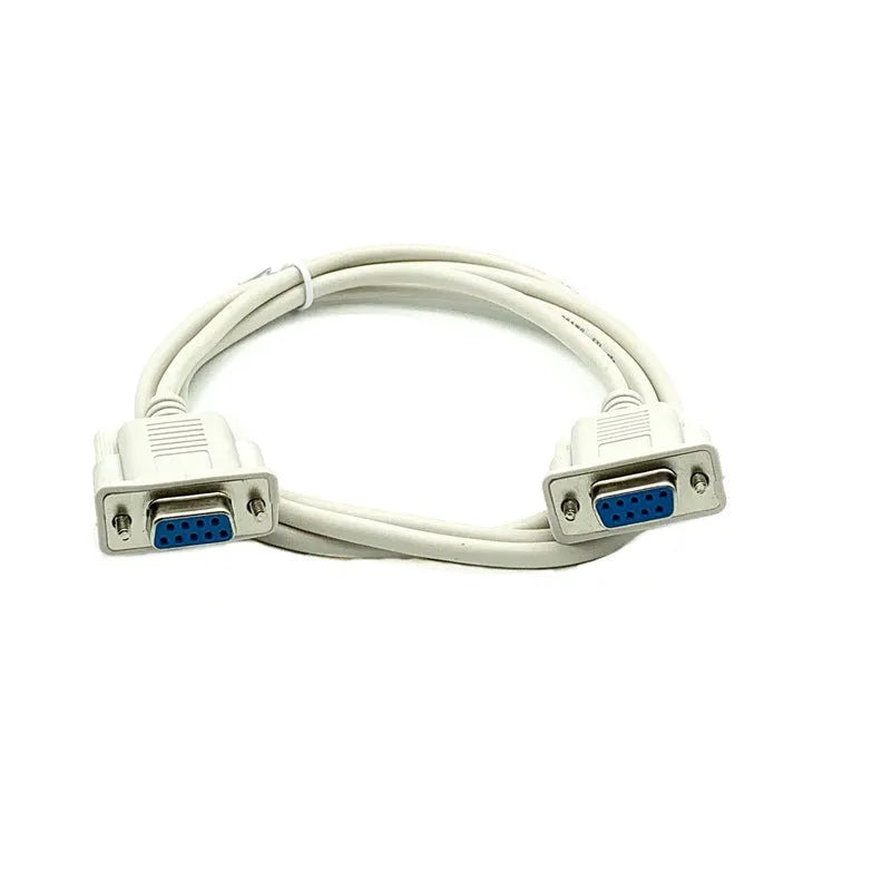 Female to female DB9 RS232 crossover cable with milky white jacket measuring 1.5 metres