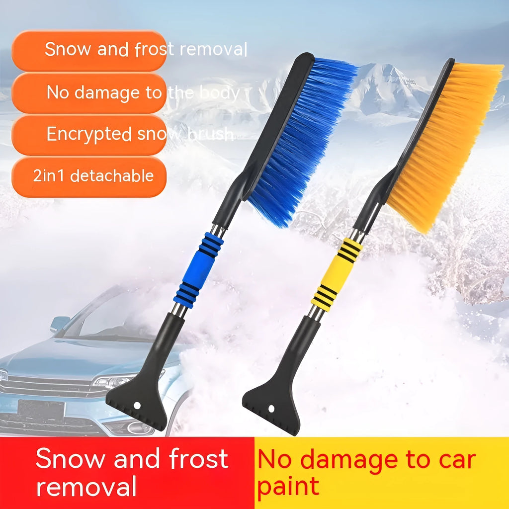 Blue telescopic car snow brush with long handle for winter vehicle snow removal