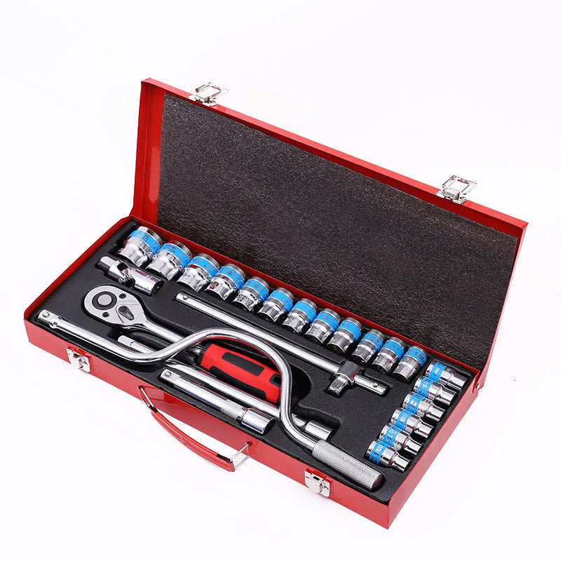 24-piece curved bow car repair wrench set with chrome vanadium steel tools in storage case
