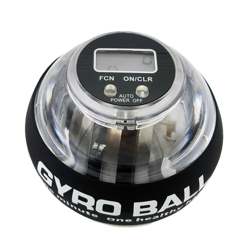 Self-starting luminous wrist strength ball in black with PC ABS silicone housing and ferroalloy core for grip training
