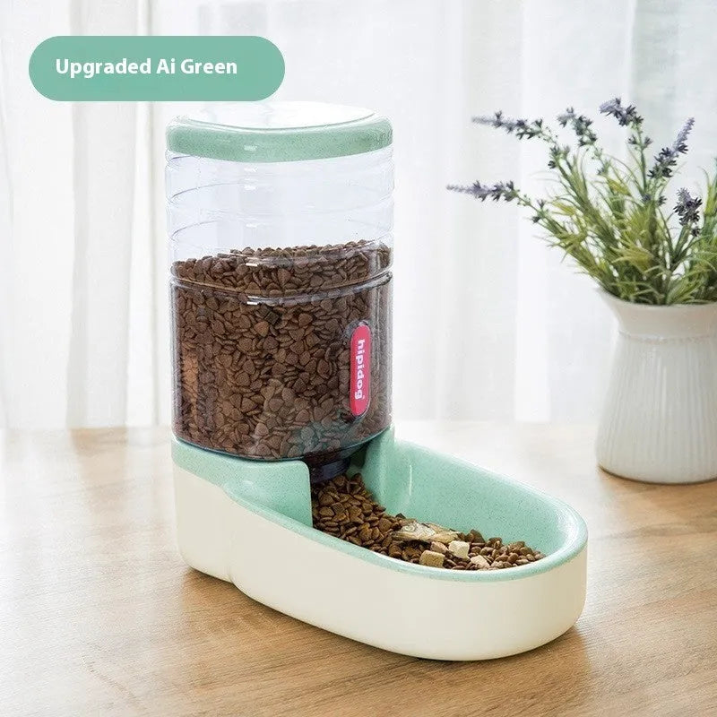 Automatic pet drinker and feeder with 3.8L capacity in blue, green, grey, or pink colour options