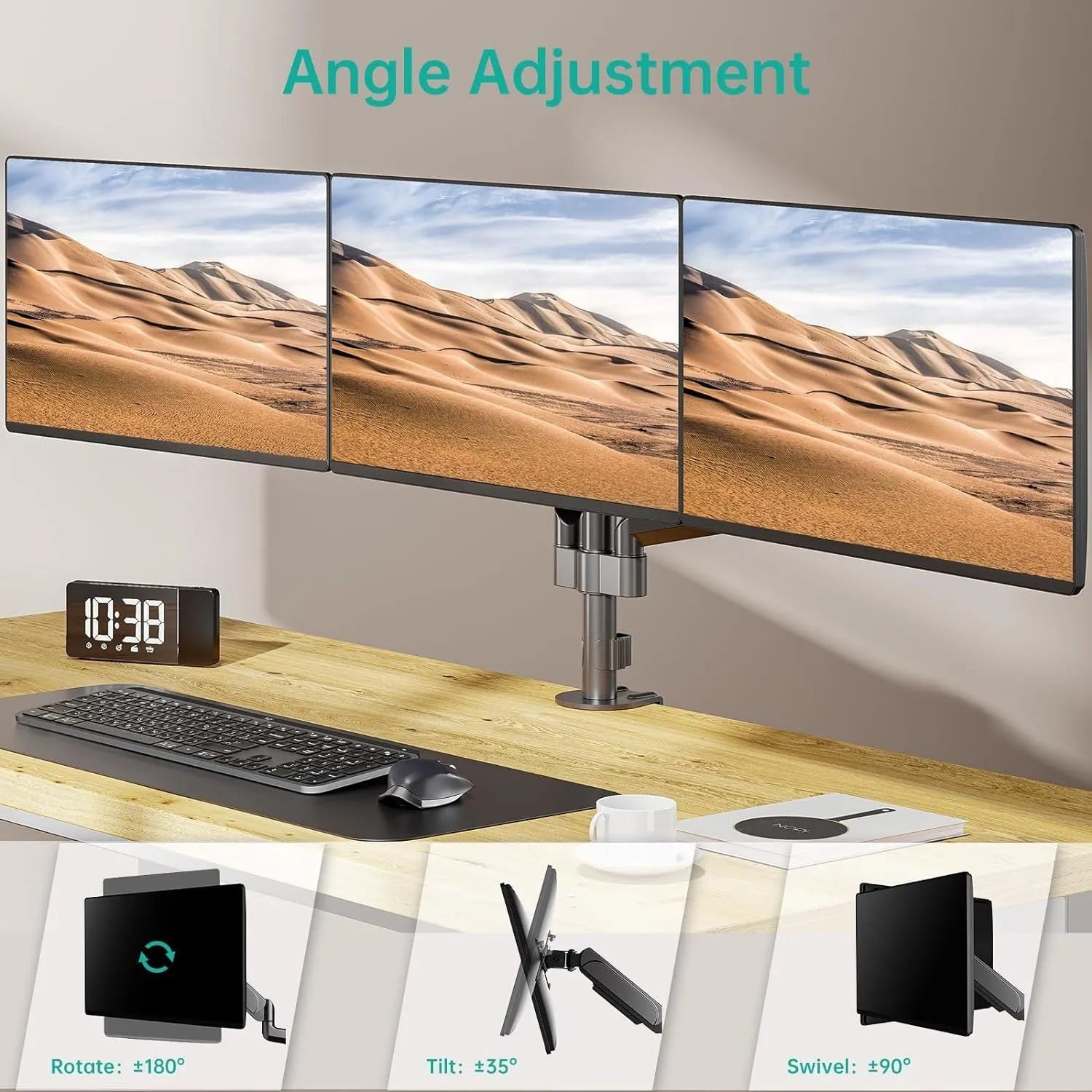 Black three-arm gas spring monitor holder arm for 27-inch computer screens