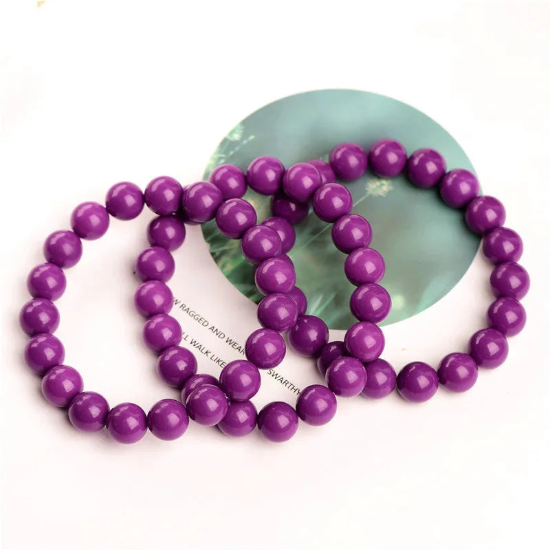 Jiuya purple crystal bracelet in 5A colour showing single circle design on a wrist, with size options.