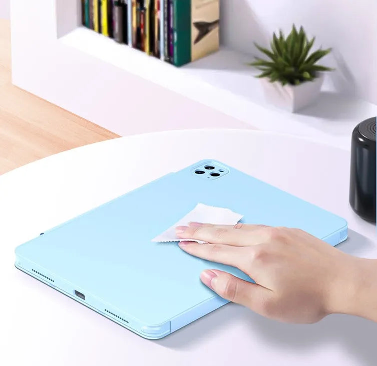 Magnetic iPad protective case in multiple colours showing retractable drawer for Apple Pencil.
