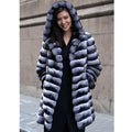 Women's mid-length zebra stripe faux fur overcoat with Japanese Korean casual style