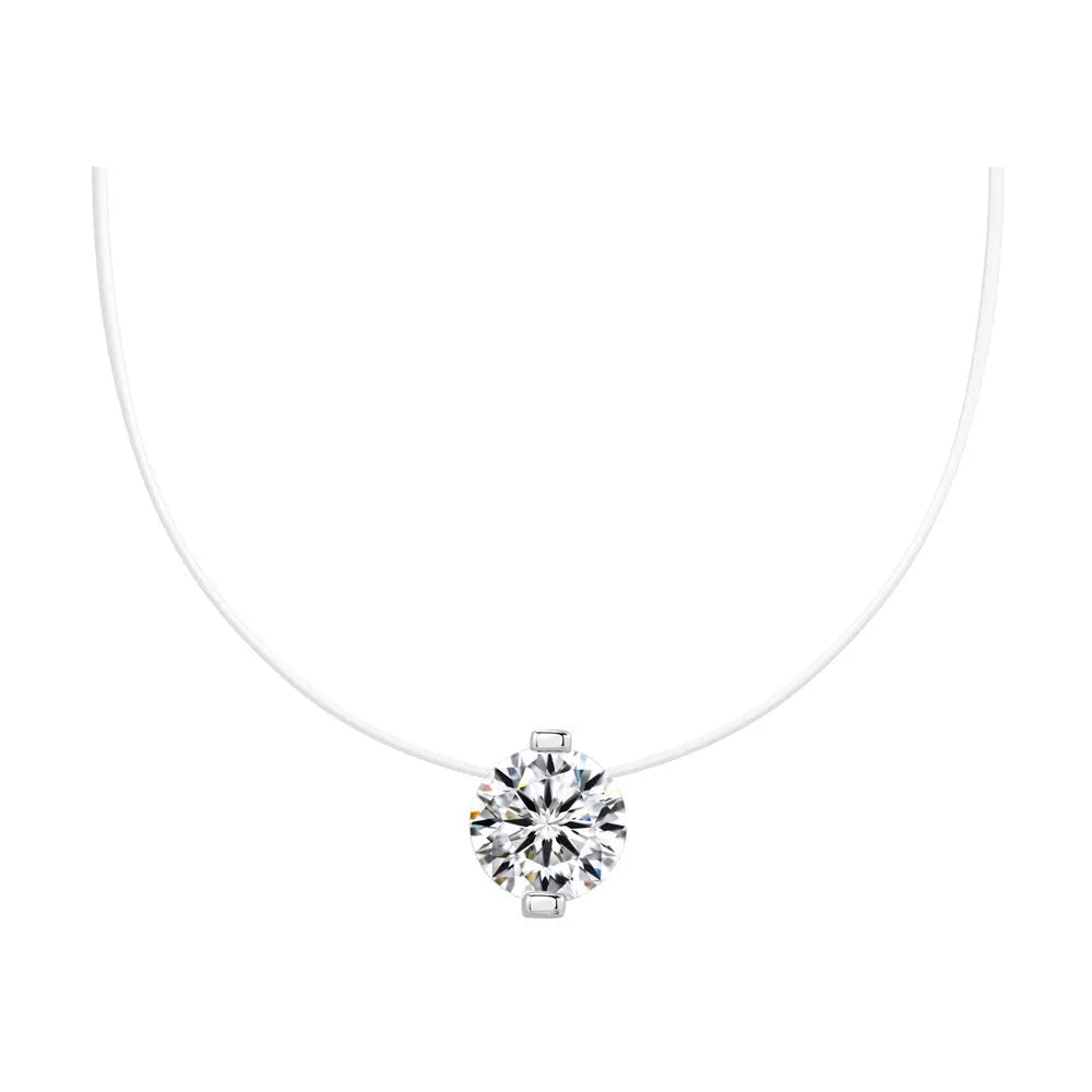 S925 silver women's necklace with floating moissanite stone on invisible fishing line, plum blossom design