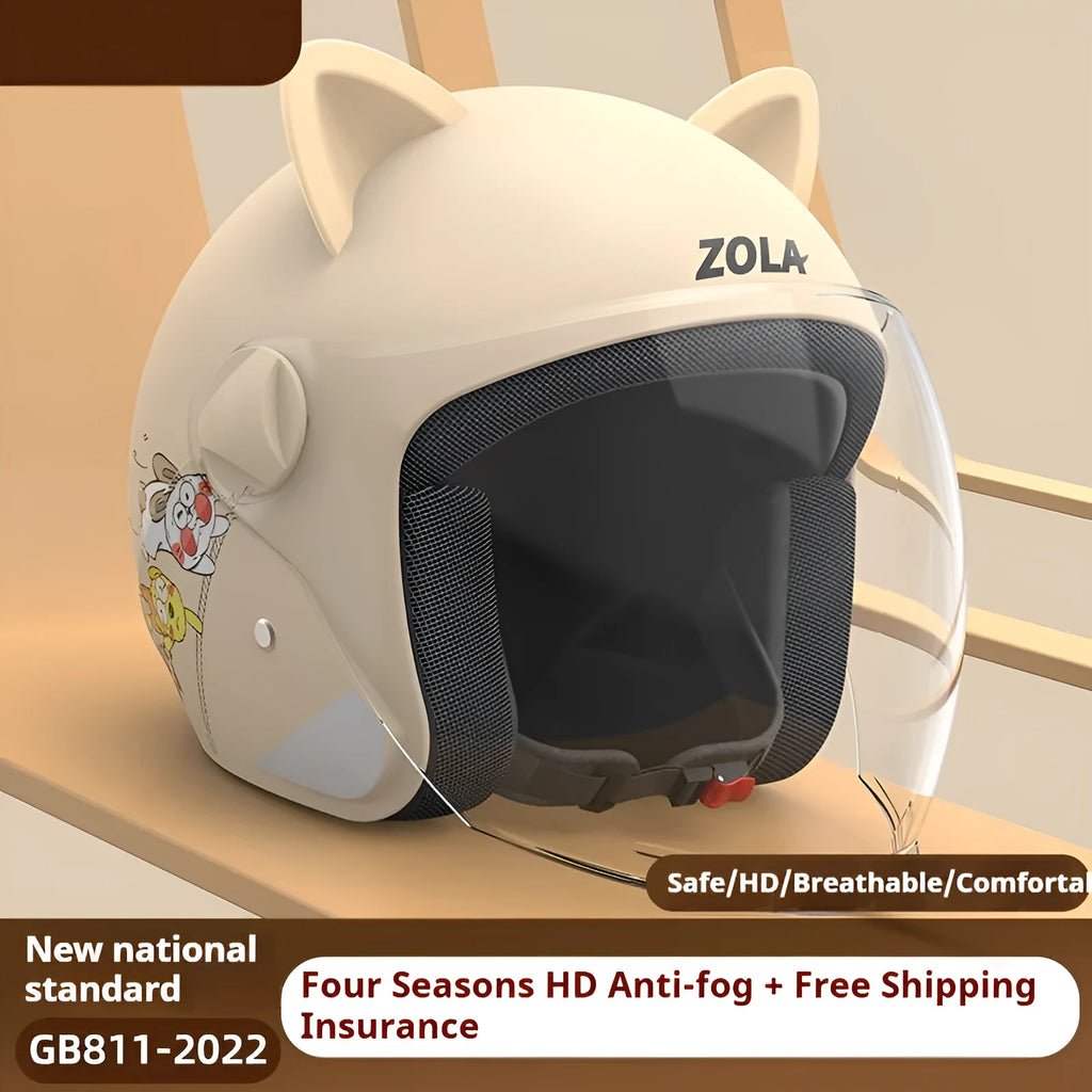 Electric bicycle helmet with attached winter scarf and anti-fog visor shown in blue.