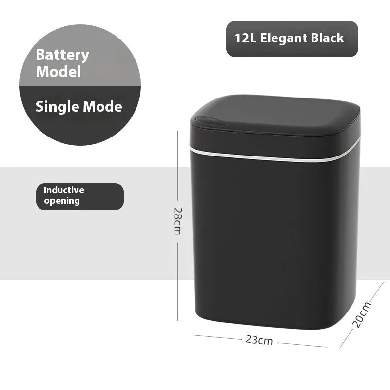 Square intelligent automatic sensor dustbin with induction opening lid in milky white