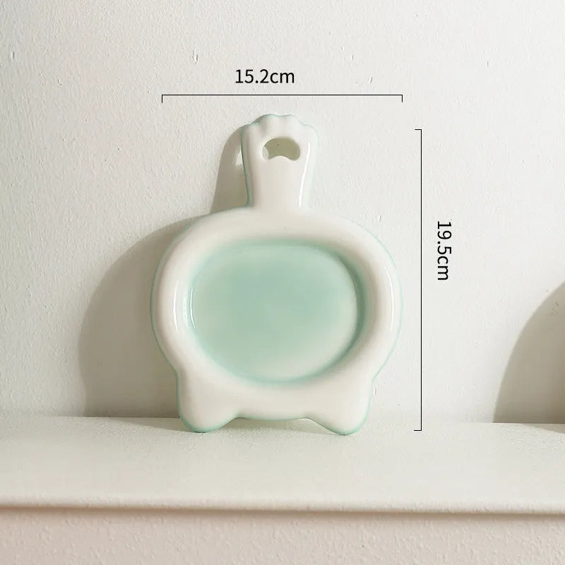 Ceramic cat bowl with non-slip rubber base in blue colour