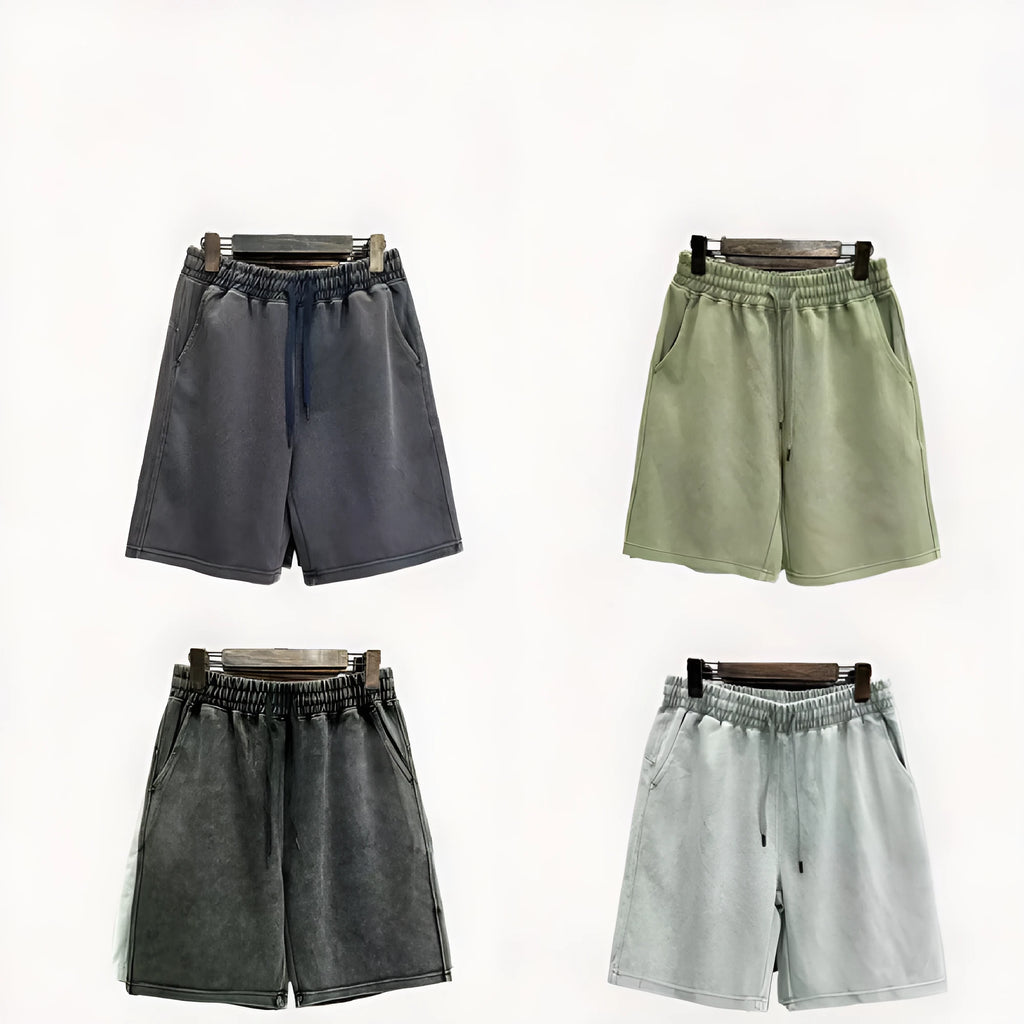 Men's cotton casual shorts with distressed detailing in straight leg loose fit showing navy blue colour option