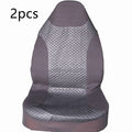 Black quilted universal car seat cover made of PU leather and polyester composite with plastic hooks.
