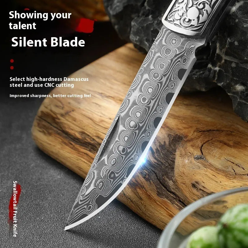VG10 stainless steel folding portable mini outdoor knife with dovetail pattern
