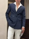 Men's striped double breasted blazer in regular length with classic styling