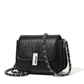 Black soft PU leather women's chain crossbody bag with square shape and chain strap