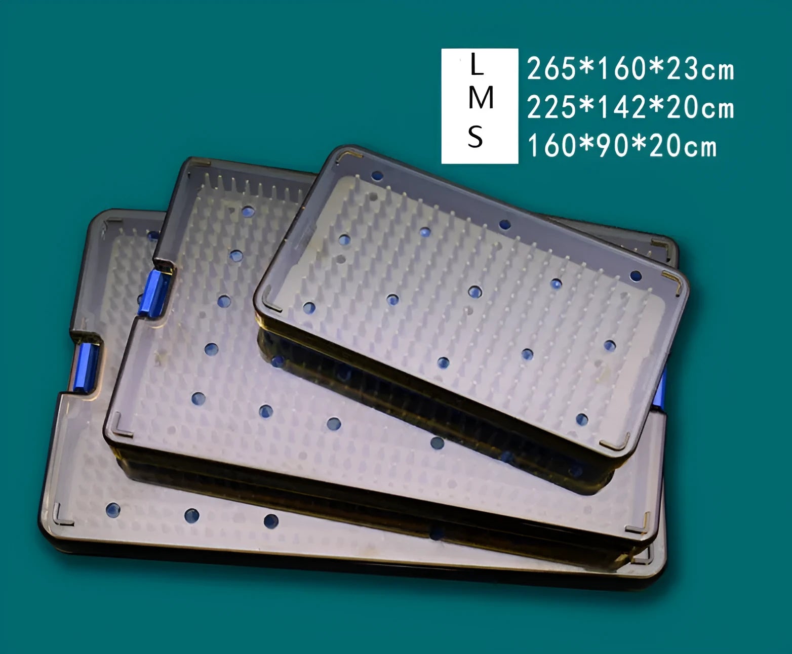 Silicone disinfection box for UV sterilisation in three different sizes.