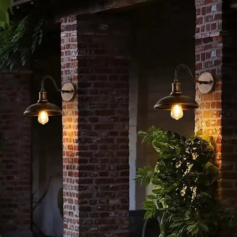 Retro villa courtyard wall lamp in copper and silver finishes with right and oblique angle mounting options