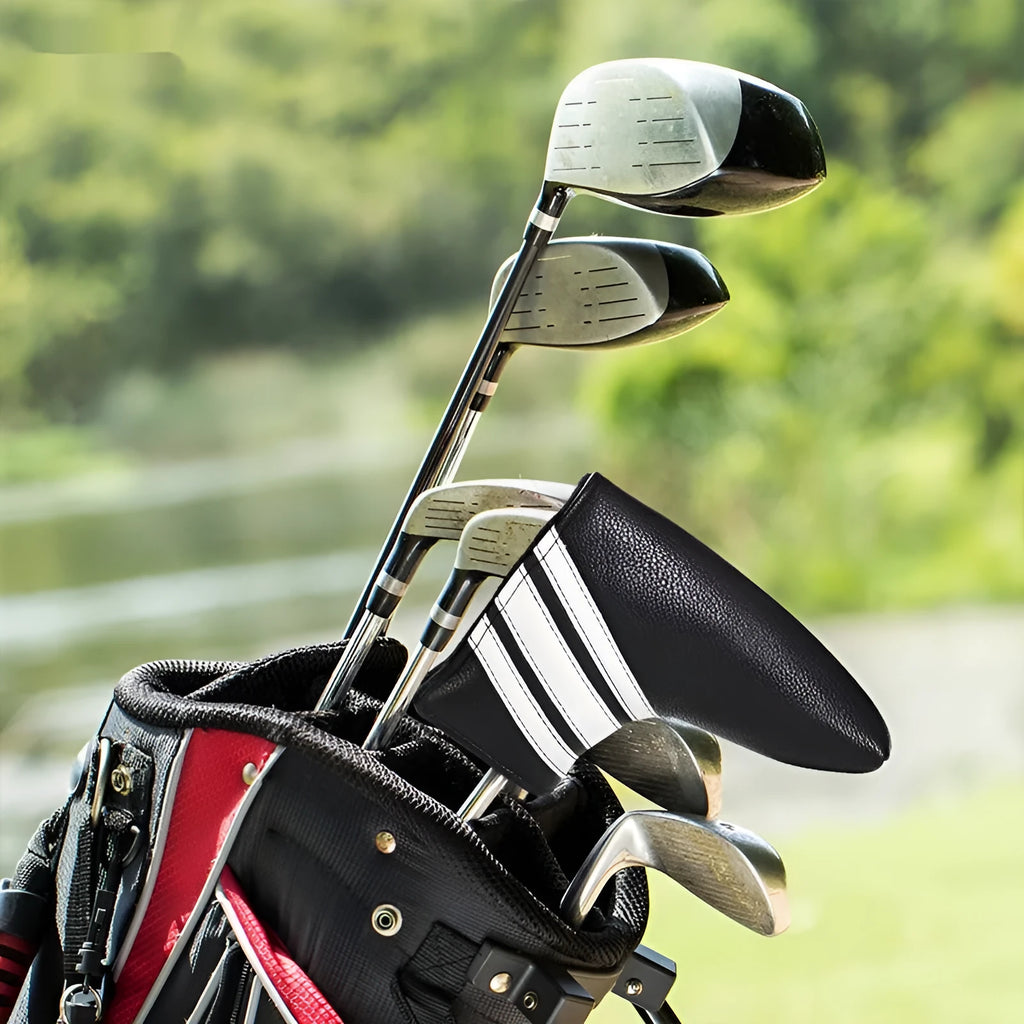 Black PU leather golf club head cover push rod case sleeve.