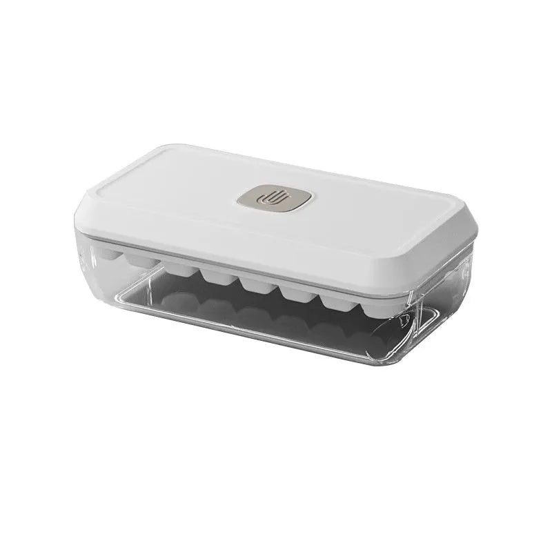 32 grid plastic ice cube tray with lid, storage box, and spatula in corn yellow colour