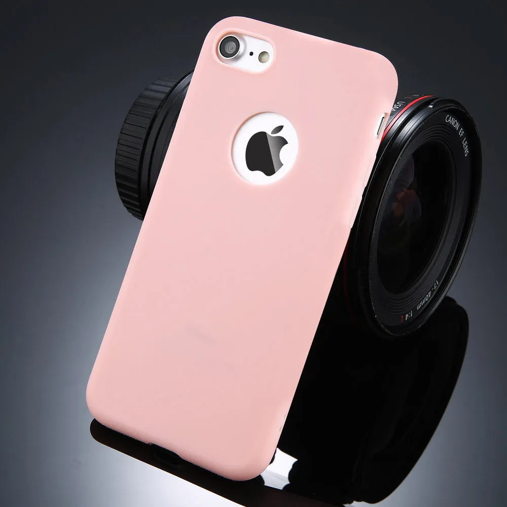Candy colour soft silicone TPU phone case for iPhone 7 Plus and other compatible models on a table