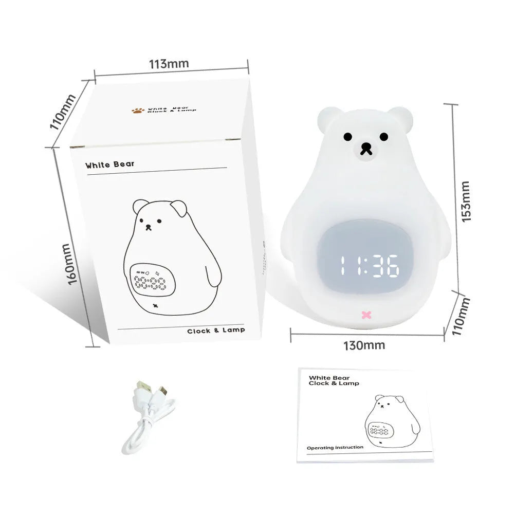 Big White Bear shaped silicone night light with colourful light display on a table