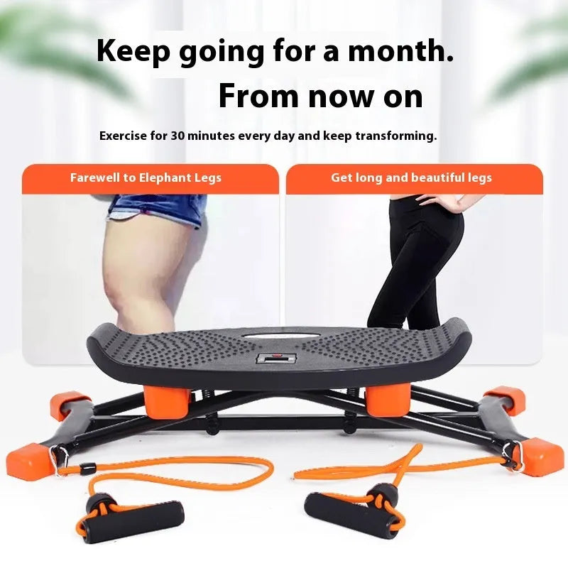 Black mini fitness skiing machine JS101A for home exercise with elastic hand straps
