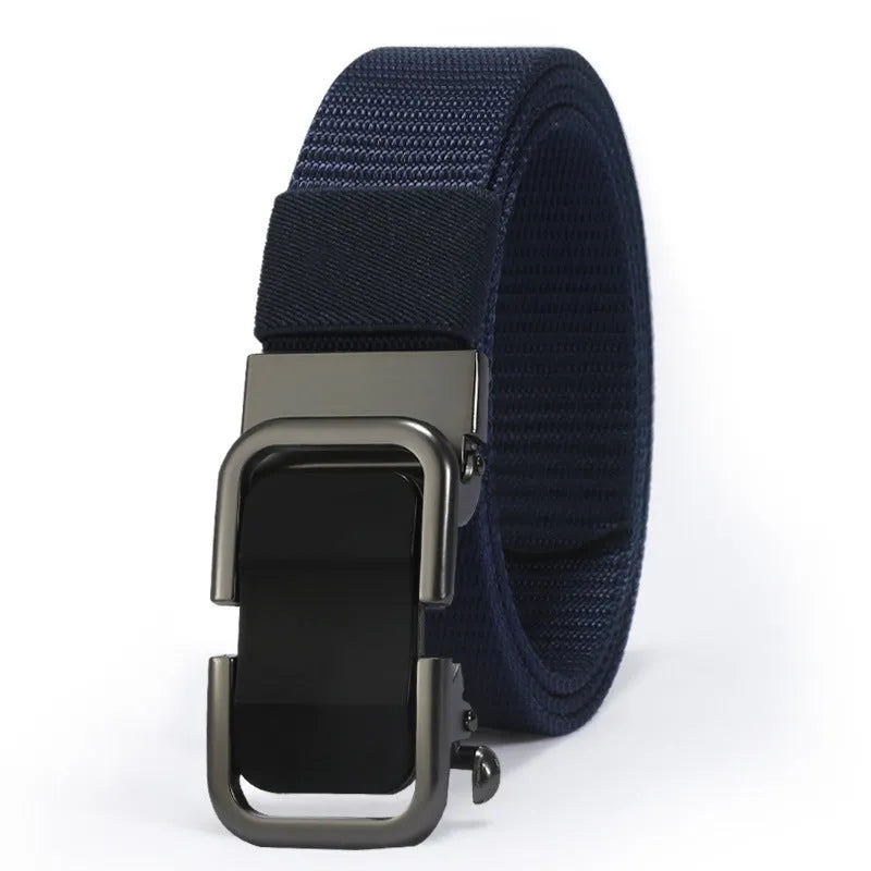 Toothless nylon canvas men's belt with alloy buckle in multiple colour options measuring 120cm