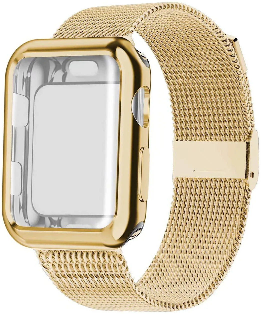 Magnetic Milanese metal loop band for Apple Watch in silver, shown attached to a watch.