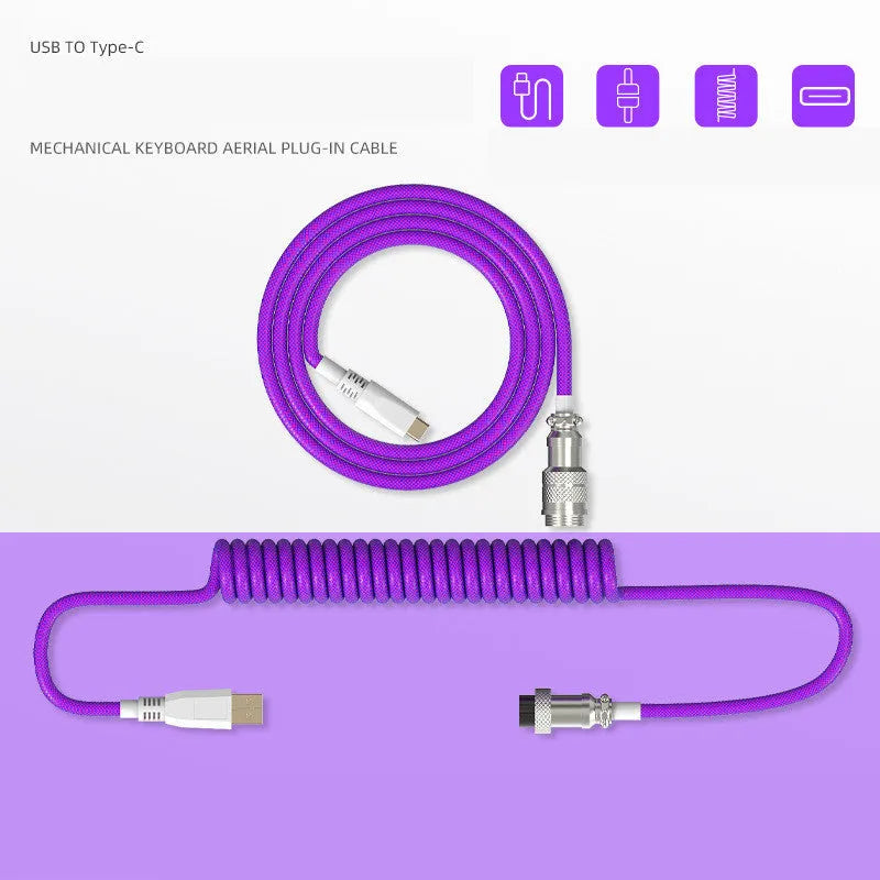 USB Type-C detachable mechanical keyboard cable with 2m copper wire in multiple colour options