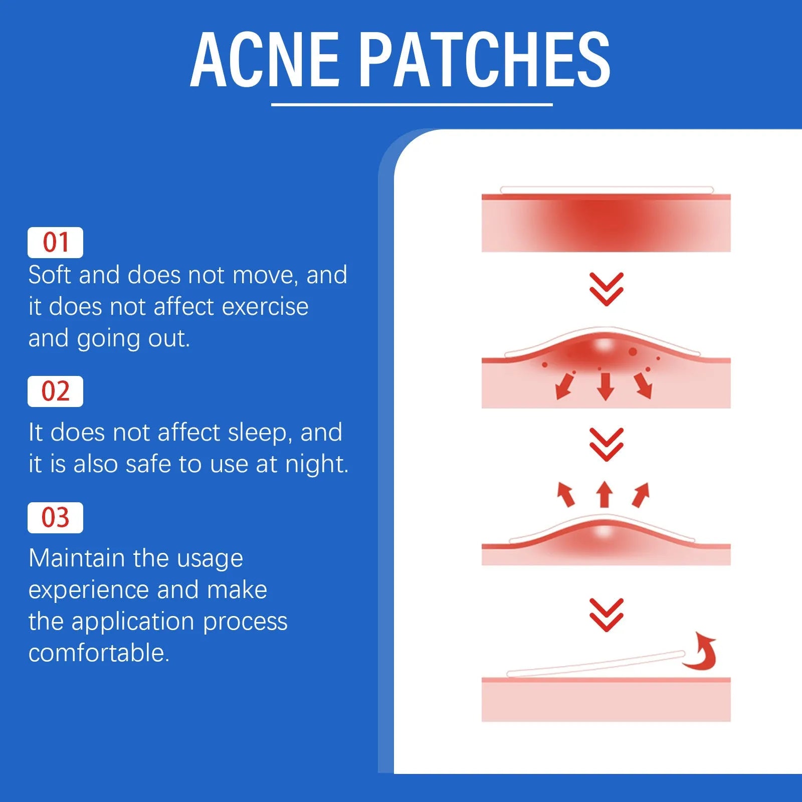 Pack of 216 hydrocolloid acne patches for facial blemish care with tea tree oil and vitamin E.