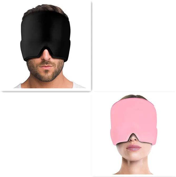Elastic cloth gel eye mask for headache relief with adjustable headband in black colour