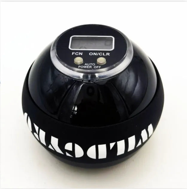 Self-starting luminous wrist strength ball in black with PC ABS silicone housing and ferroalloy core for grip training
