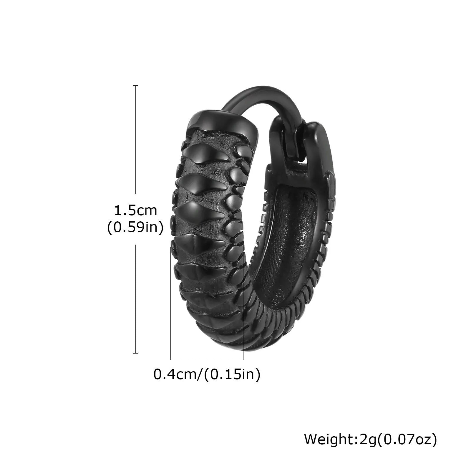 Men's stainless steel hip hop ear rings with snake pattern design in black and gold colour options