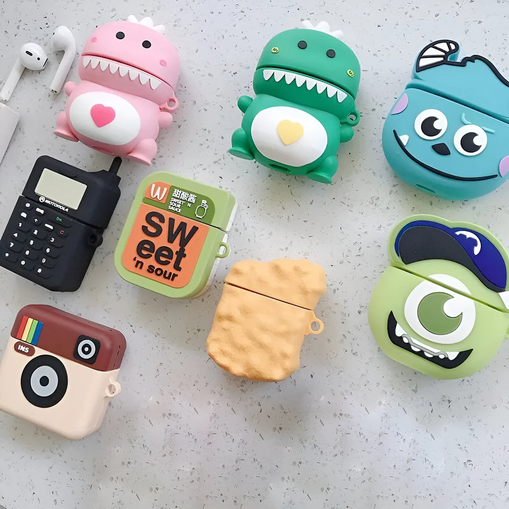 Silicone protective case for Apple AirPods with cartoon animal design in multiple colour options